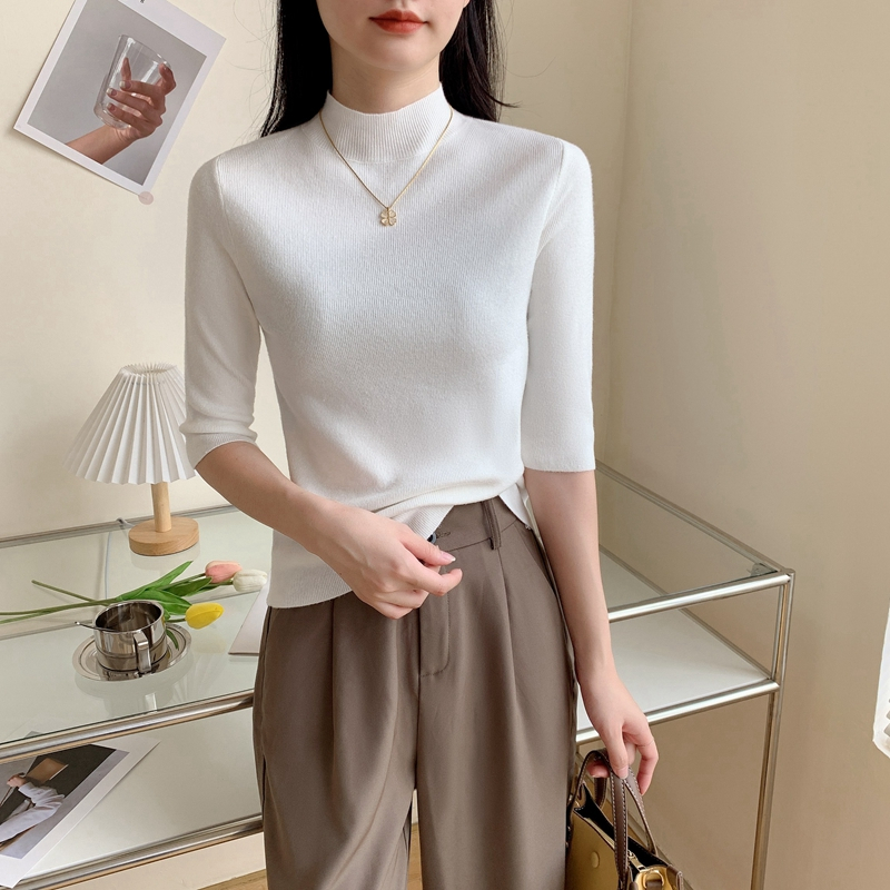 เสื้อถัก คอเต่า แขนยาวครึ่งแขน สําหรับผู้หญิง