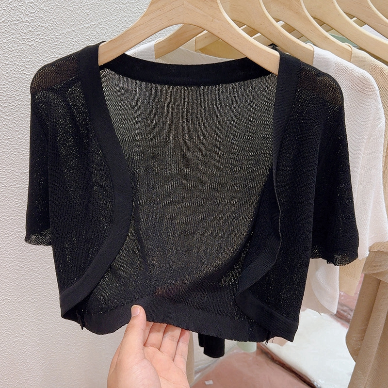 เสื้อคาร์ดิแกน แขนสั้น ผ้าถัก แฟชั่นฤดูร้อน สําหรับผู้หญิง