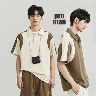 ⚡️Proman⚡️เสื้อโปโลแขนสั้น คอปก สีตัดกัน สไตล์เรโทร อเมริกัน…