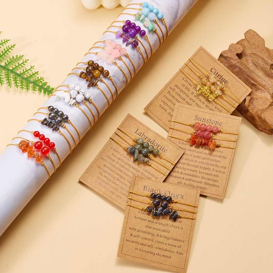 3 ชิ้น / ชุด แฟชั่น แฮนด์เมด หินธรรมชาติ สร้อยข้อมือ ปรับได้ รักษาหิน สร้อยข้อมือ สําหรับผู้ชาย และผู้หญิง เครื่องประดับ ของขวัญวันวาเลนไทน์ ของขวัญวันเกิด ซิตริน Amazonite ตาเสือ