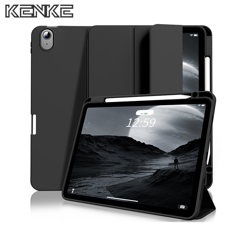 KENKE เคส iPad พร้อมที่ใส่ดินสอสำหรับ iPad Pro 11 นิ้วเคส iPad air 5 iPad Air 4 iPad Pro 12.9 นิ้วเคส mini 6 case 2020 2021 2022 Trifold Stand พร้อม Soft TPU ฝาหลัง Auto SLEEP/Wake กระเป๋า iPad ถาดปากกาทางด้านขวาซิลิโคน TPU ปกอ่อน