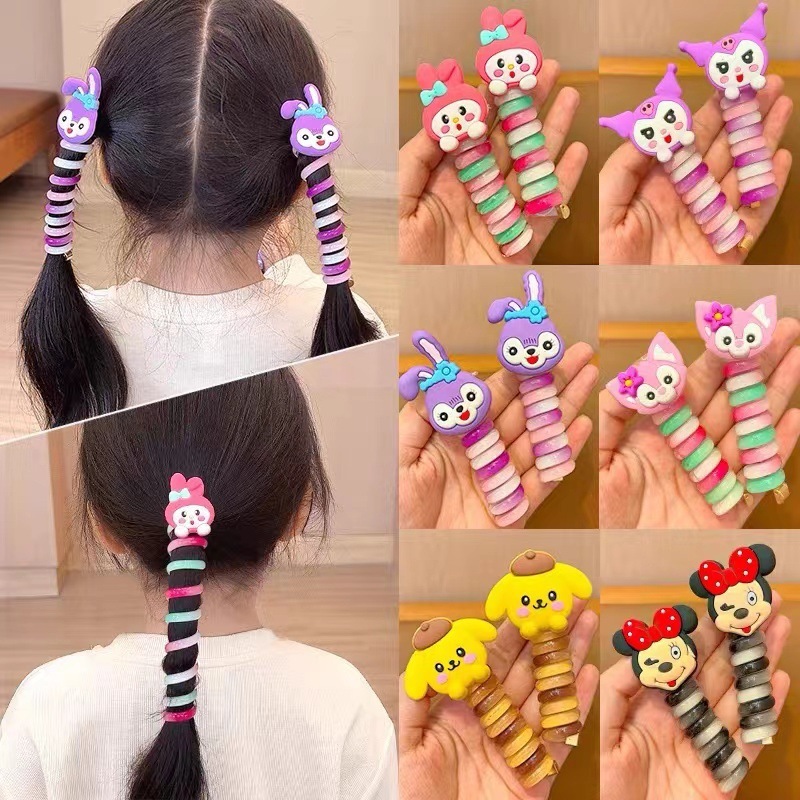ยางมัดผมหางม้า แบบยืดหยุ่น ลายการ์ตูนน่ารัก สีรุ้ง หลากสี สําหรับเด็ก 2024