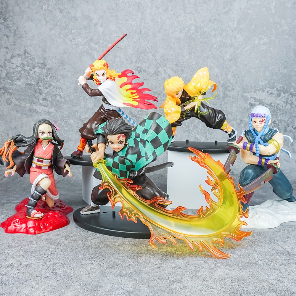 10-22 ซม.Anime Demon Slayer Kamado Tanjirou Nezuko Rengoku Kyoujurou Agatsuma Zenitsu Akaza Uzui Tengen PVC ตัวเลขการกระทําเดสก์ท็อปตุ๊กตาของเล่น