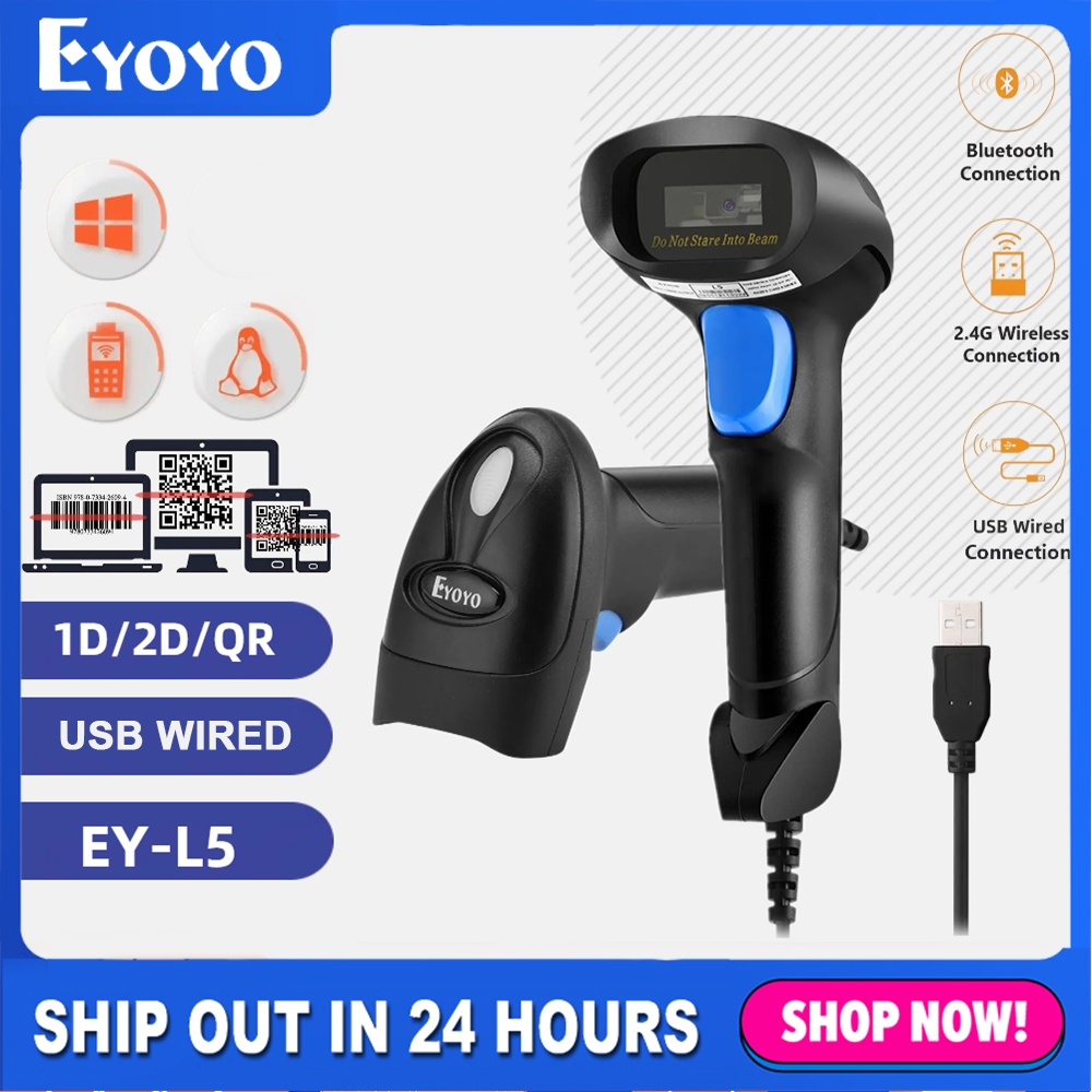 Eyoyo เครื่องสแกนบาร์โค้ดอัตโนมัติ 1D QR 2D USB PDF417 สําหรับ Windows xp 7 8 10 Linux