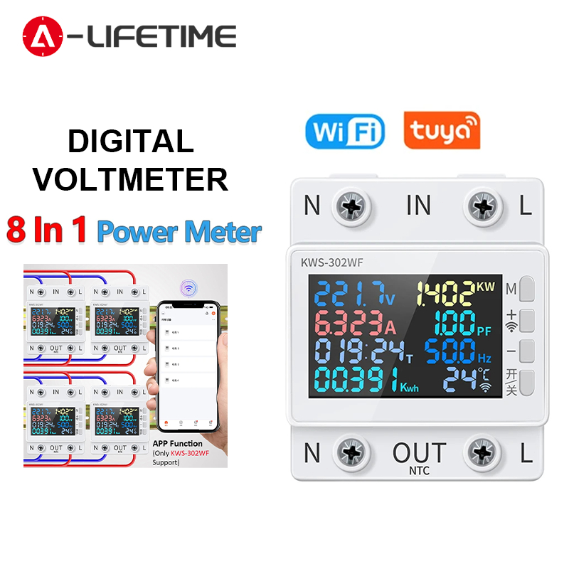 Kws-302 8 in1 โวลต์มิเตอร์ แอมมิเตอร์ดิจิทัล อเนกประสงค์ 170-270V/63A
