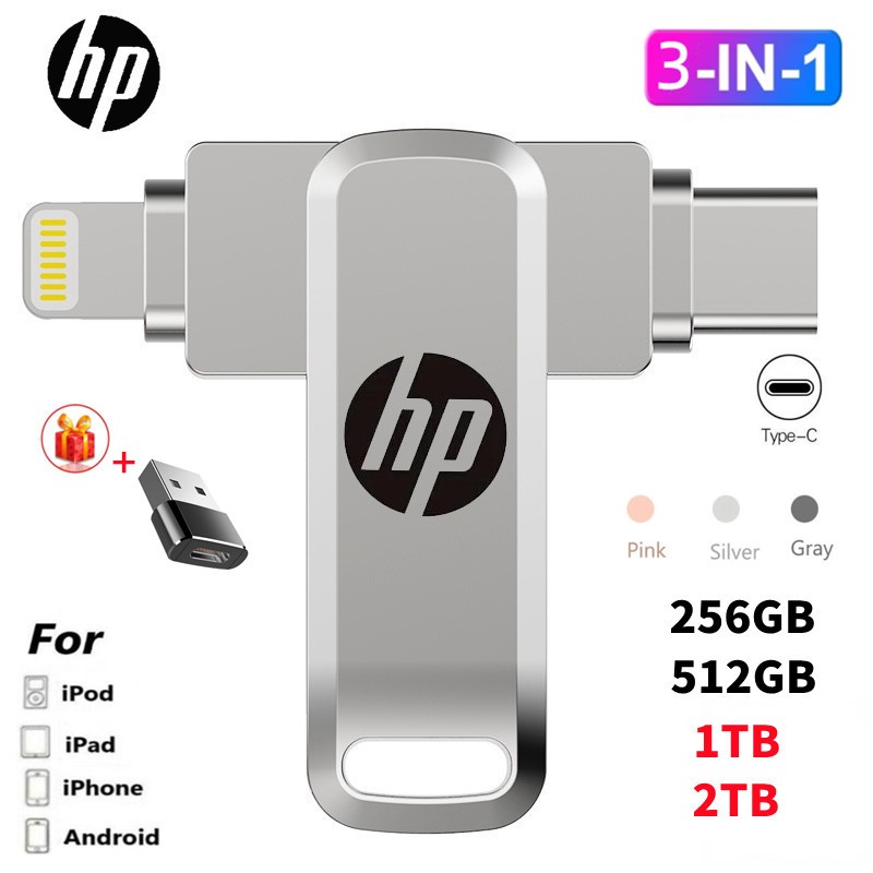 2tb 3 in1 usb OTG Type-C แฟลชดิสก์ 1TB 512GB 256GB 128GB Pendrive ความเร็วสูงอุปกรณ์จัดเก็บข้อมูลภายนอกสําหรับ I/O/S โทรศัพท์ Android PC
