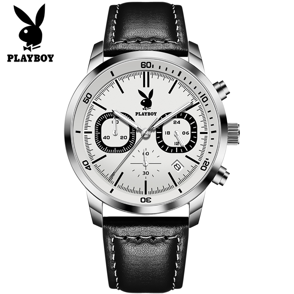 Playboy 3065 นาฬิกาข้อมือควอตซ์แฟชั่น กันน้ํา หน้าปัดโครโนกราฟ ระดับไฮเอนด์ สําหรับผู้ชาย