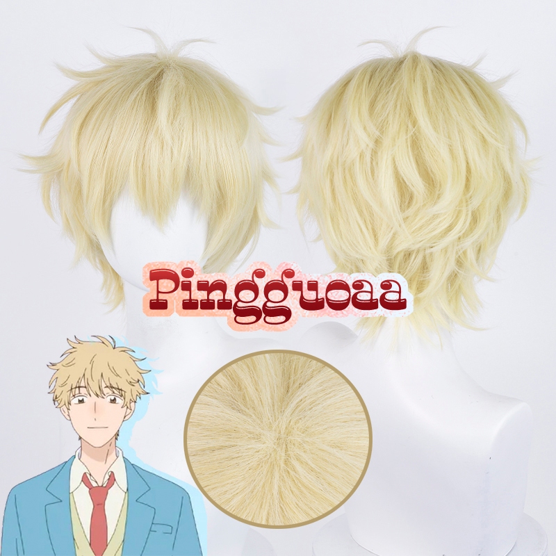 Anime Skip and Loafer Shima Satsuke Cosplay Wig 30cm Short Light Golden Wigs Heat Resistant Synthetic Hair