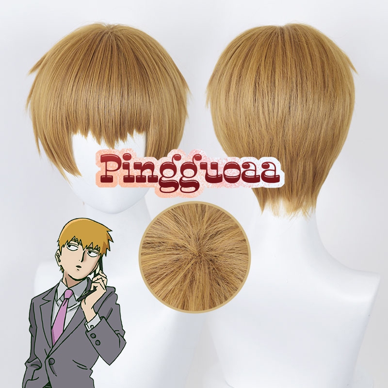 Anime Mob Psycho 100 Season 3 Reigen Arataka Cosplay Wig 28cm Dark Golden Short Hair Heat Resistant Synthetic Wigs
