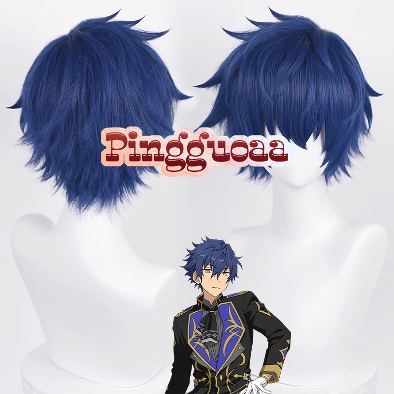 Game ES Ensemble Stars Eden Eve Sazanami Jun Cosplay Wig 30cm Dark Blue Short Hair Heat Resistant Synthetic Wigs