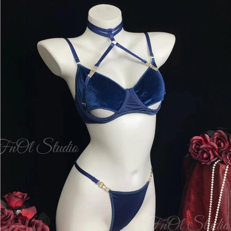 {FnOl Studio--Instinct} ชุดชั้นในเซ็กซี่ต้นฤดูใบไม้ผลิซีทรู Halter คอสบาย Garter Buckle สองชิ้นหญิง