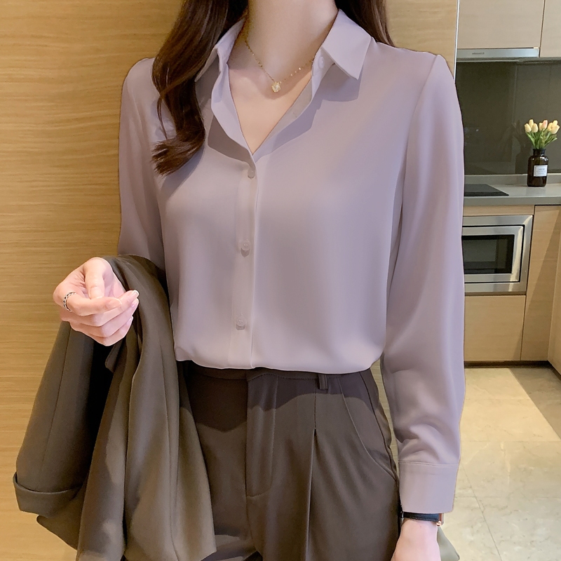 เสื้อเชิ้ตแขนยาวลําลอง ผ้าซาติน คอปก ทรงหลวม เข้ากับทุกการแต่งกาย แฟชั่นฤดูร้อน สําหรับผู้หญิง