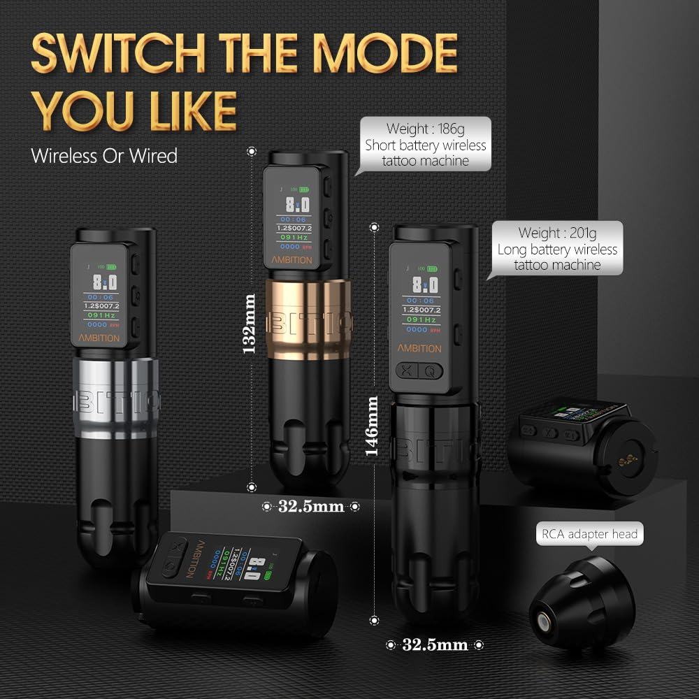เครื่องสัก Ambition Soldier Max  ชี้แทงแม่น เครื่องสักไร้สาย 2400mAh โหมดความถี่ ระบบรักษาเสถียรภาพ สำหรับช่างสักมืออาชีพ