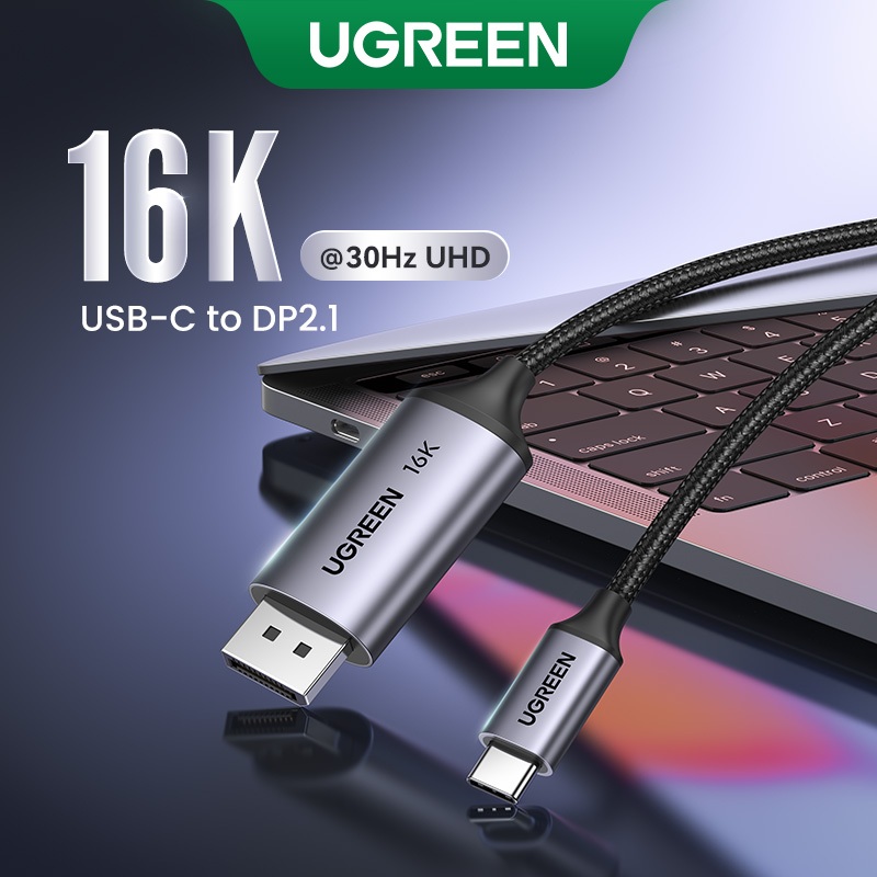 Ugreen สายเคเบิลวิดีโอ DP 16K 30Hz USB-C เป็น DP2.1 16K UltraHD รองรับ 3D Vision HDCP HDR Dolby สูงส