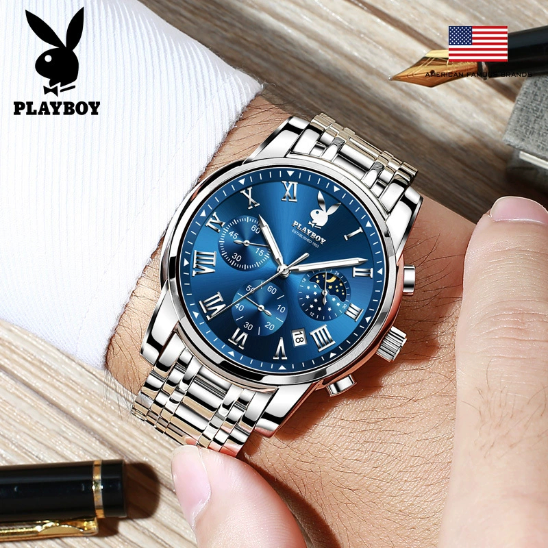 Playboy Watch 3026 (ของแท้ 100%) นาฬิกาข้อมือควอทซ์ มัลติฟังก์ชั่น กันน้ํา คุณภาพสูง สําหรับผู้ชาย