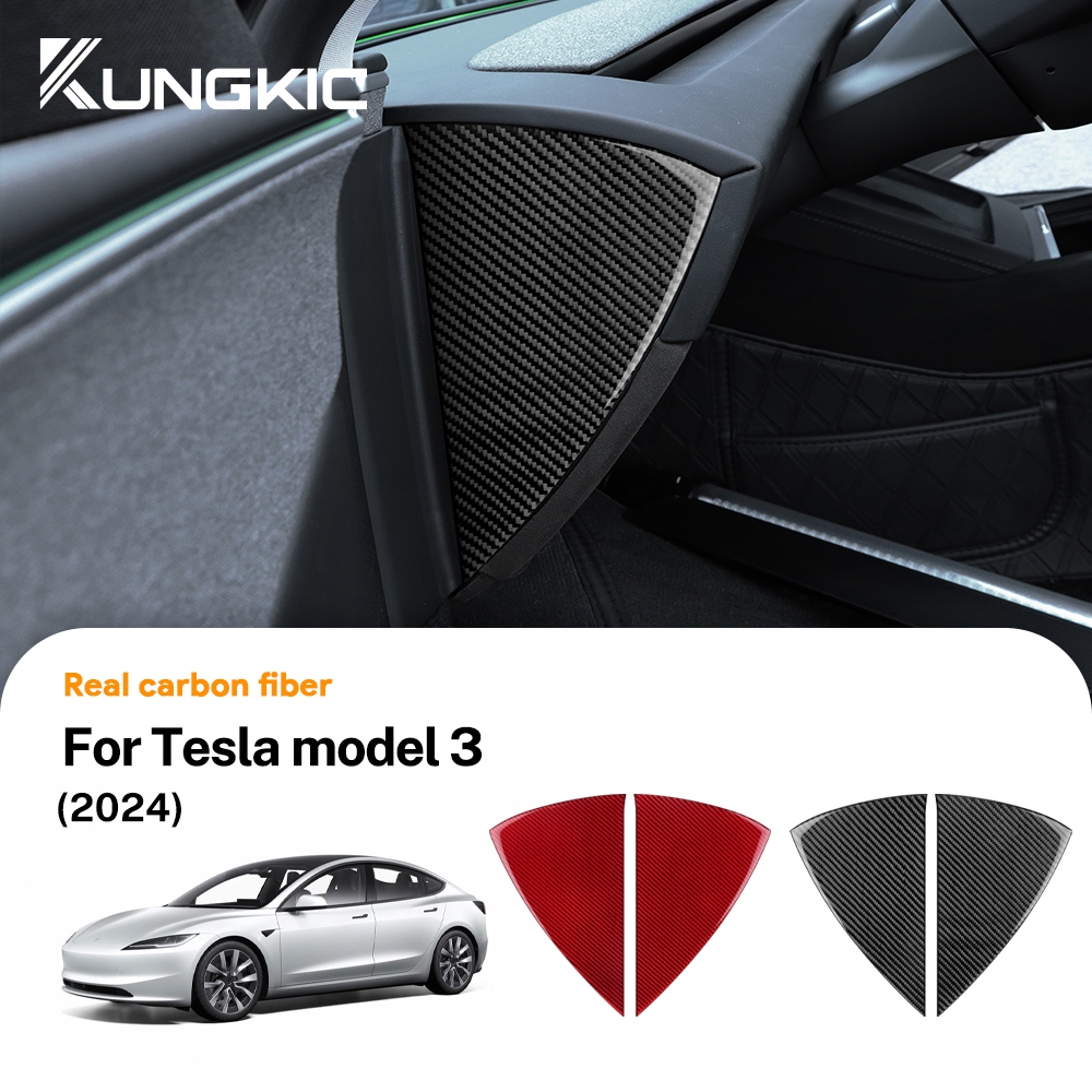 KUNGKIC คาร์บอนไฟเบอร์อ่อนสําหรับ Tesla รุ่น 3 Highland 2024 รุ่น Y Juniper 2025 รถแดชบอร์ดด้านข้าง Trim แผงสติกเกอร์อุปกรณ์ตกแต่งภายใน