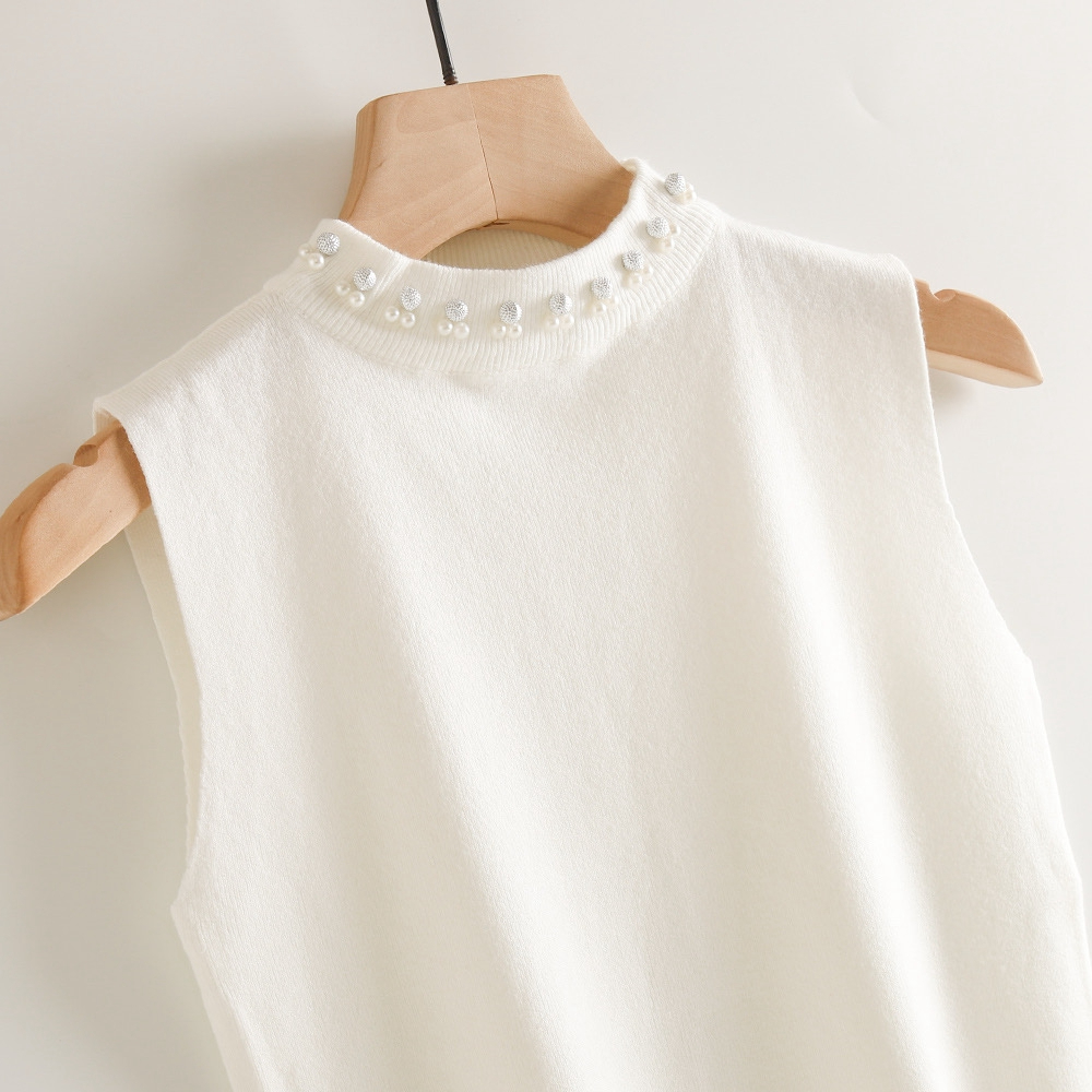 เสื้อสายเดี่ยว คอเต่า ผ้าถัก ประดับลูกปัด สําหรับผู้หญิง