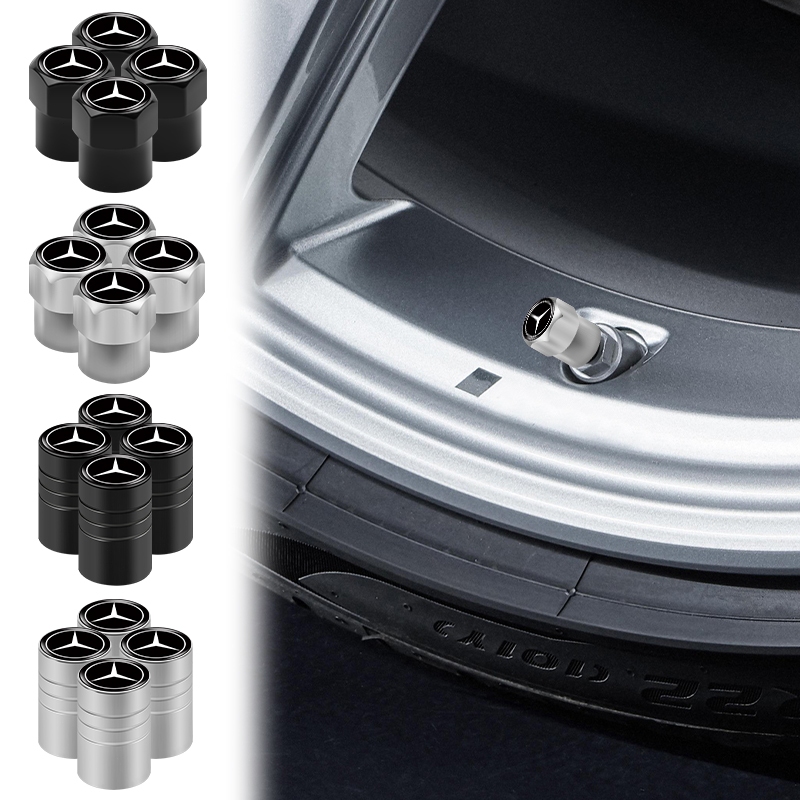 ฝาครอบยางล้อรถยนต์ ทรงหกเหลี่ยม สีดํา เงิน สําหรับ Mercedes Benz Class W212 W211 W210 W203 W204 W205 CLA GLK CLS A C E 4 ชิ้น