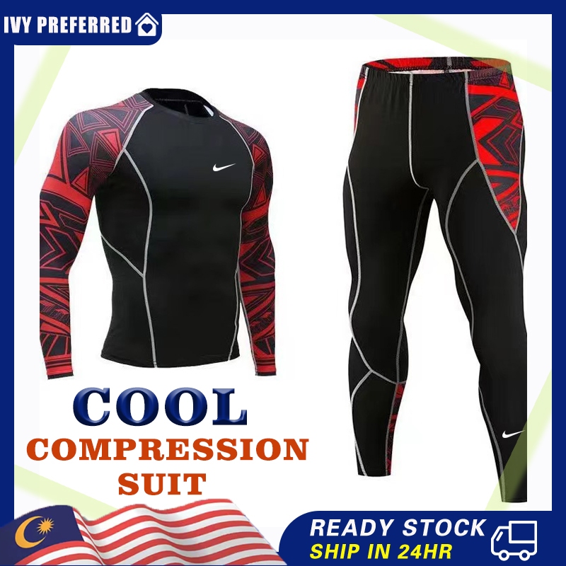 2pcs/set Men's Tights Sports Suit Long Sleeve Tights Jersey Long Tights Pants Basketball Gym Running