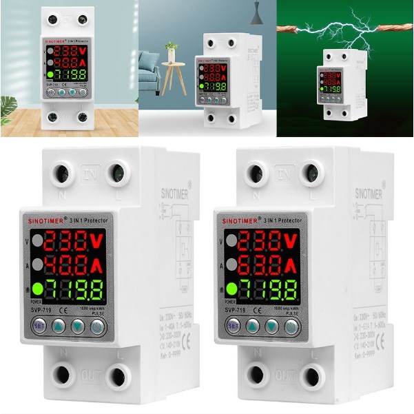 SVP-719 เครื่องวัดพลังงานไฟฟ้า 220V 40 63A สามารถปรับได้ ไฟเกิน กระแสเกิน และวัตต์มิเตอร์ KWH กู้คืนอัตโนมัติ