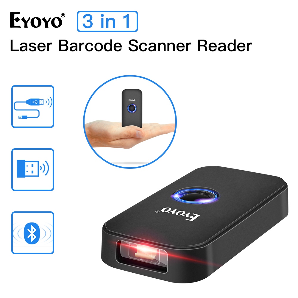 Eyoyo เครื่องสแกนบาร์โค้ดบลูทูธไร้สาย CCD 3-in-1 พร้อมสาย USB และเครื่องอ่านบาร์โค้ดไร้สาย 2.4 หน้าจ