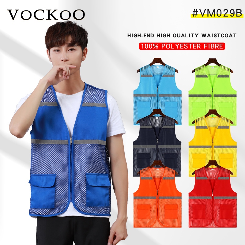 Vockoo#คอวีสะท้อนแสงเสื้อกั๊กแจ็คเก็ตโลโก้ ที่กำหนดเองแขนกุดเสื้อกั๊กกลางแจ้งเสื้อกั๊ก