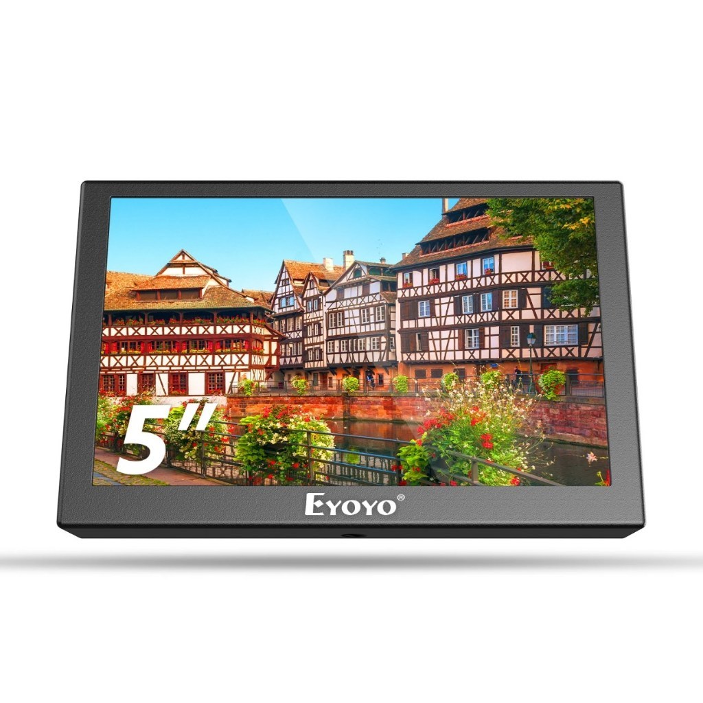 Eyoyo มอนิเตอร์มองหลังรถยนต์ 5 นิ้ว พร้อมพอร์ต HDMI VGA โลหะ TN 4:3 800*480