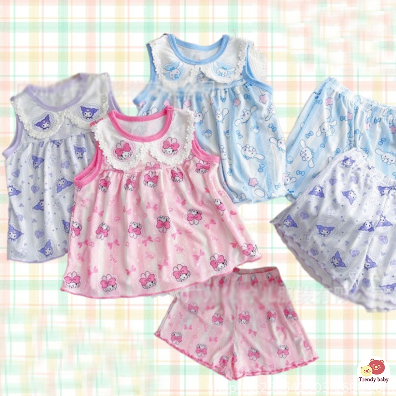 Trendy baby ชุดเสื้อแขนกุด คอตุ๊กตา และกางเกงขาสั้น แฟชั่นฤดูร้อน สําหรับเด็กผู้หญิง