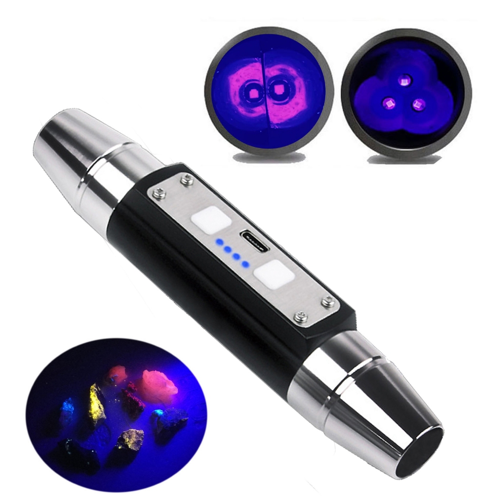 คลื่นสั้น 254nm UVC & Longwave 365nm 395nm ไฟฉาย LED UVA, Yooperlites แร่เรืองแสงฟอสฟอรัส, ธนบัตร, แสตมป์แท็กเครื่องตรวจจับไฟฉาย LED พร้อมฟิลเตอร์ออปติคอล