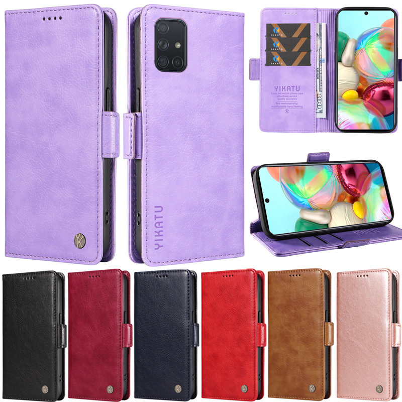 เคสโทรศัพท์หนัง PU นิ่ม ฝาพับ พร้อมช่องใส่บัตร ตั้งได้ สไตล์เรโทร หรูหรา สําหรับ Samsung Galaxy A13 5G A12 5G A51 5G A71 5G A41 A02S A03S A13 4G A03