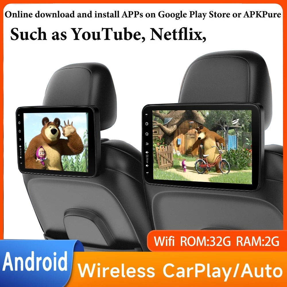 [2G + 32g]car Headrest Monitor Android อัพเกรดใหม่แท็บเล็ตหน้าจอสัมผัสสําหรับ Carplay/Netflix/Youtube Online Video Car ที่นั่งด้านหลัง1pcs
