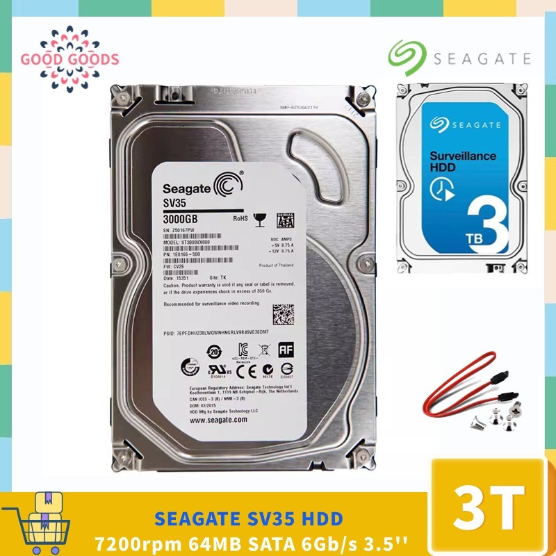 Seagate SV35 Series 3.5 HDD 3TB ST3000VX000 7200rpm 64MB SATA 6Gb/s ฮาร์ดไดรฟ์เฝ้าระวังไดรฟ์เปล่ากล้