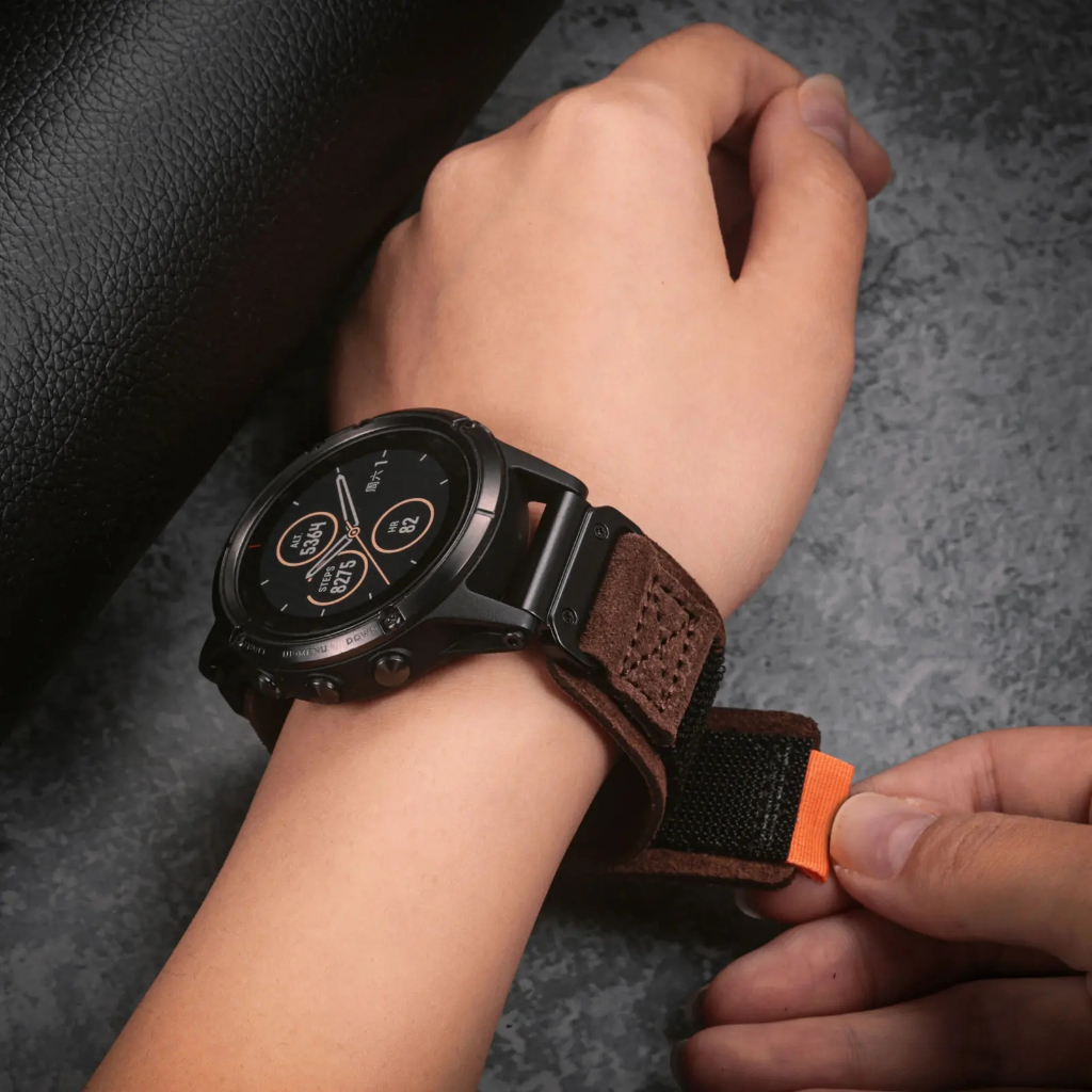 Hemsut Handmade Suede สายหนังสําหรับ Garmin Quickfit Watch Band สบายสําหรับ Fenix Instinct 20 22 26 สีเทา 4 สี