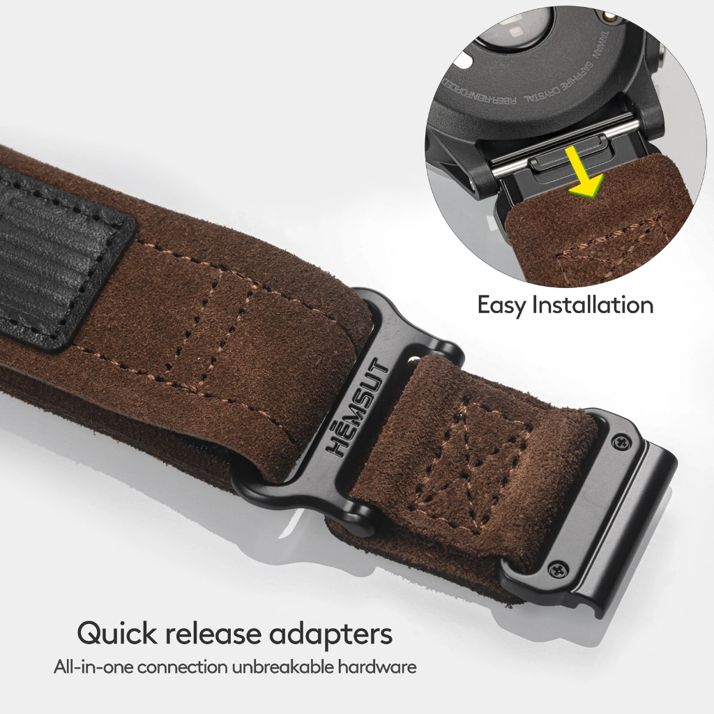 Hemsut Handmade Suede สายหนังสําหรับ Garmin Quickfit Watch Band สบายสําหรับ Fenix Instinct 20 22 26 สีเทา 4 สี