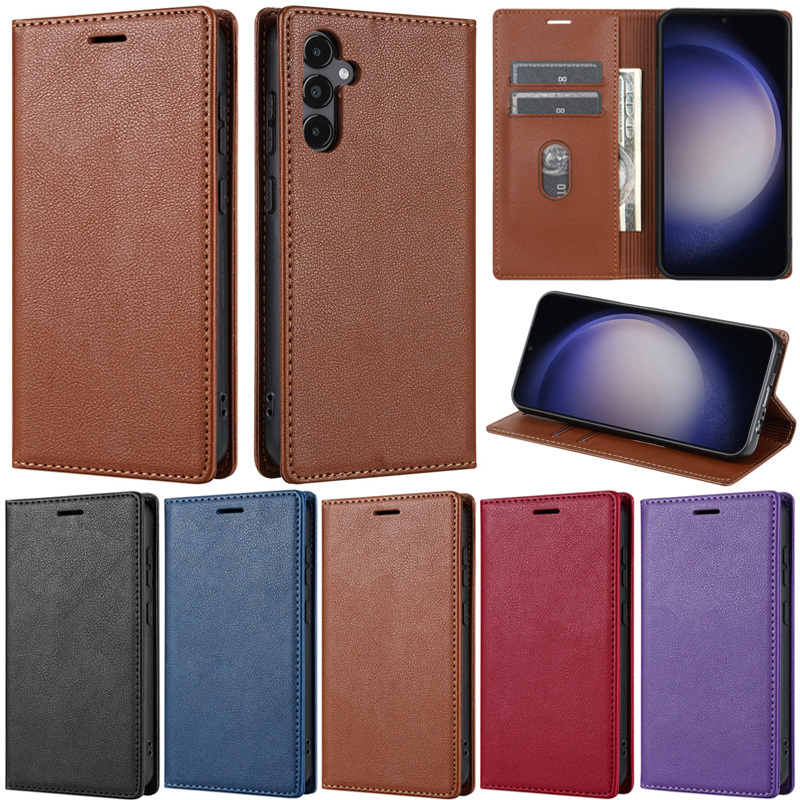 SAMSUNG หรูหราสําหรับSamsung Galaxy A56 A36 A26 5G A17 A16 A15 A25 5G A35 A55 A24 A34 A54 5G A14 4G Laitchiหนังสือกระเป๋าสตางค์แม่เหล็กหนังช่องใส่การ์ดพลิกผิวกรณี