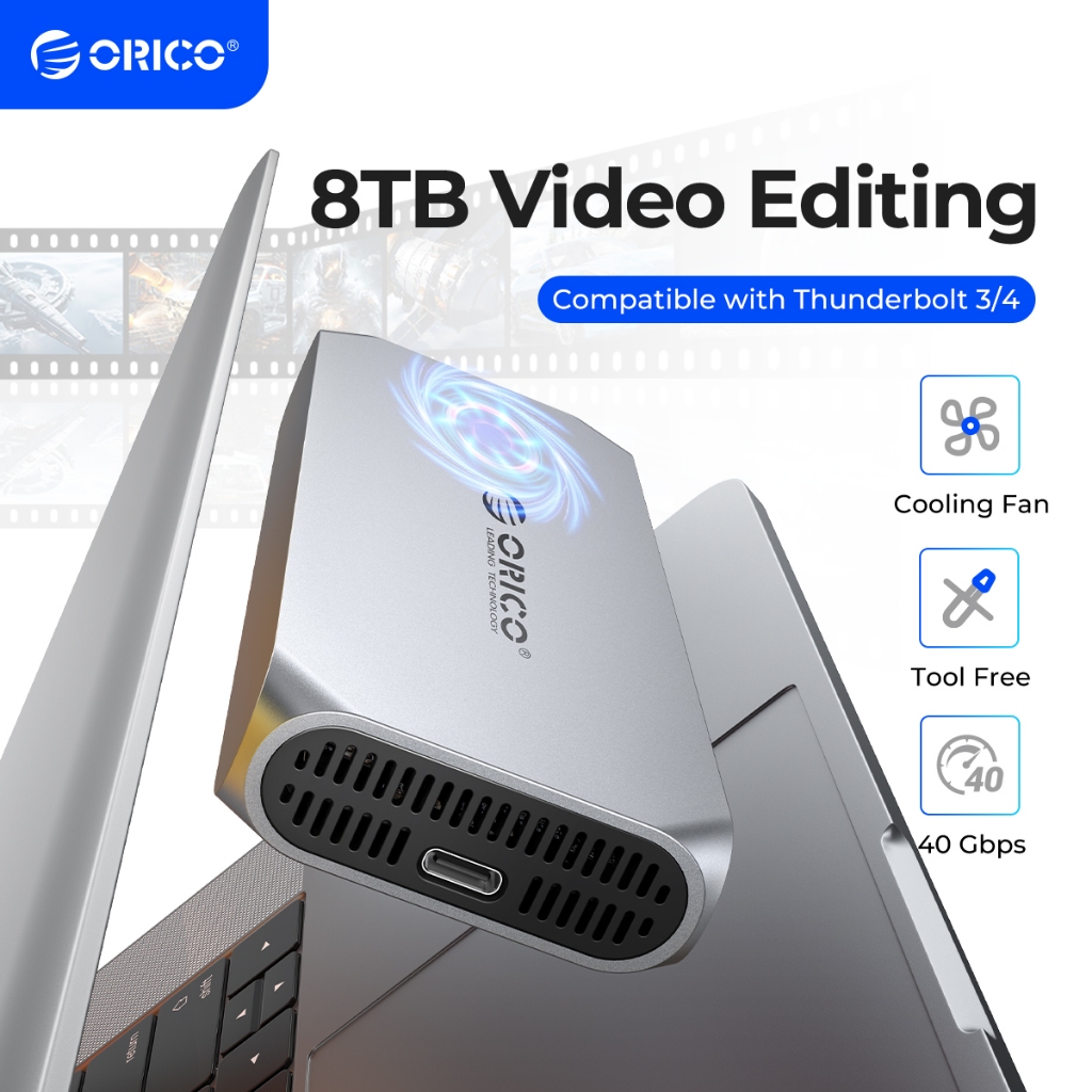 Orico USB4 M.2 NVME SSD Enclosure 8TB อลูมิเนียมประเภท C พัดลมในตัวสําหรับ Thunderbolt3/4 (COM2)