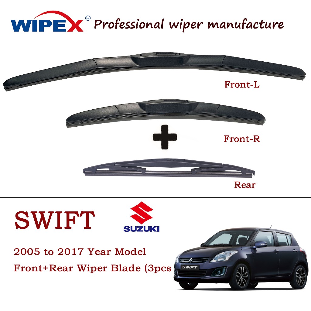 (wipex Quality) Suzuki Swift ชุดใบปัดน้ําฝน ด้านหน้า หลัง สําหรับ 2005 ถึง 2017 ปี SX4 Sport Car Window Wiper by wipex wifer (Special for SEA)