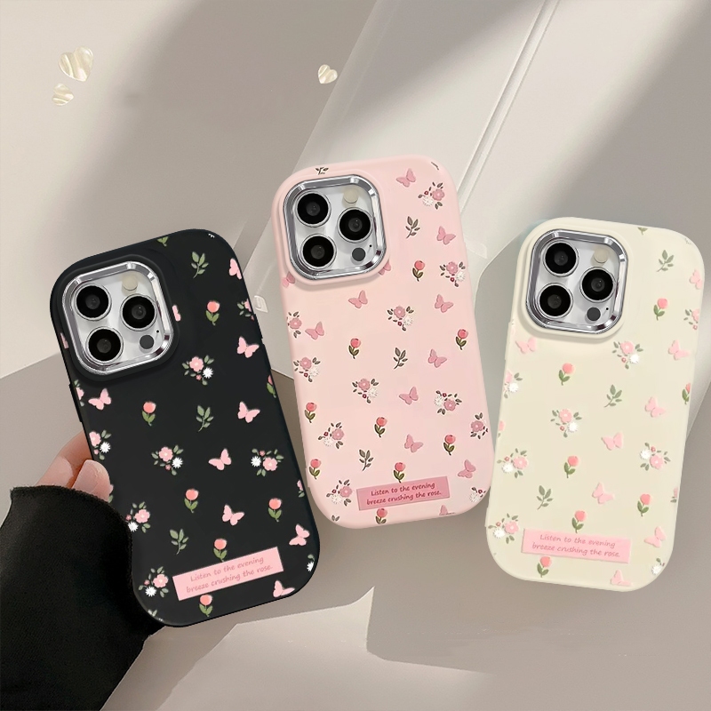 เคสโทรศัพท์มือถือ ชุบโลหะ ลายการ์ตูนดอกไม้ ผีเสื้อ สําหรับ Oppo A17 A78 A16 A57 A38 A18 A7 A76 A58 A5s A9 A15 A53 A3s A11 A15s A54 A35 A5 A77 A98 A74 A17K A55 A12 Reno 4F 5F 5 A52