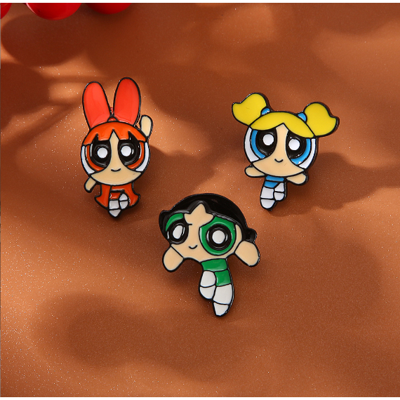 เข็มกลัด โลหะผสม ลายการ์ตูนอนิเมะ Powerpuff Girls แบบสร้างสรรค์