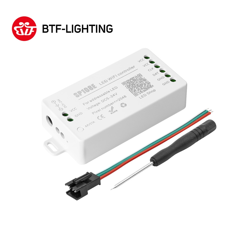 【พร้อมส่ง】BTF-lighting ตัวควบคุมไฟ LED ไร้สาย WiFi RGB SPI SP108E 180 เอฟเฟคไฟ 2048 พิกเซล สําหรับแถบไฟ LED WS2811 WS2812B WS2813 DC 5V-24V