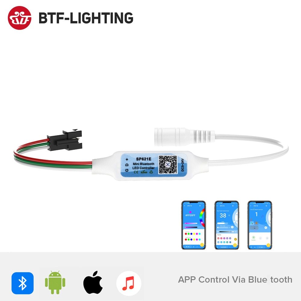 BTF-LIGHTING บลูทูธไร้สาย SP621E ตัวควบคุม LED RGBIC SPI 600 พิกเซล สําหรับ WS2811 WS2812B