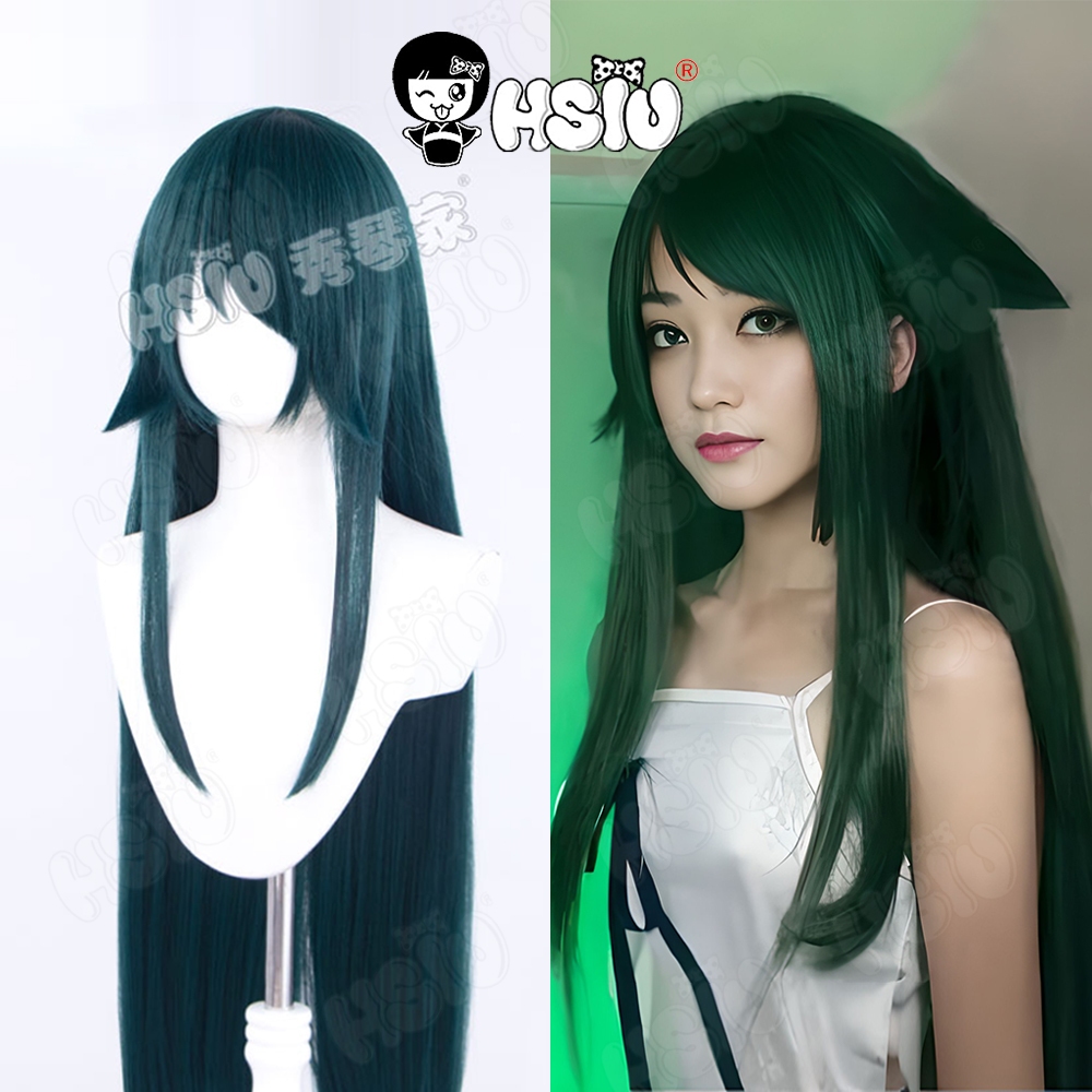 Saya คอสเพลย์วิกผมเกมเพลง HSIU 100 ซม. สีเขียวเข้ม ยาว พร้อมหมวก วิกผมสังเคราะห์