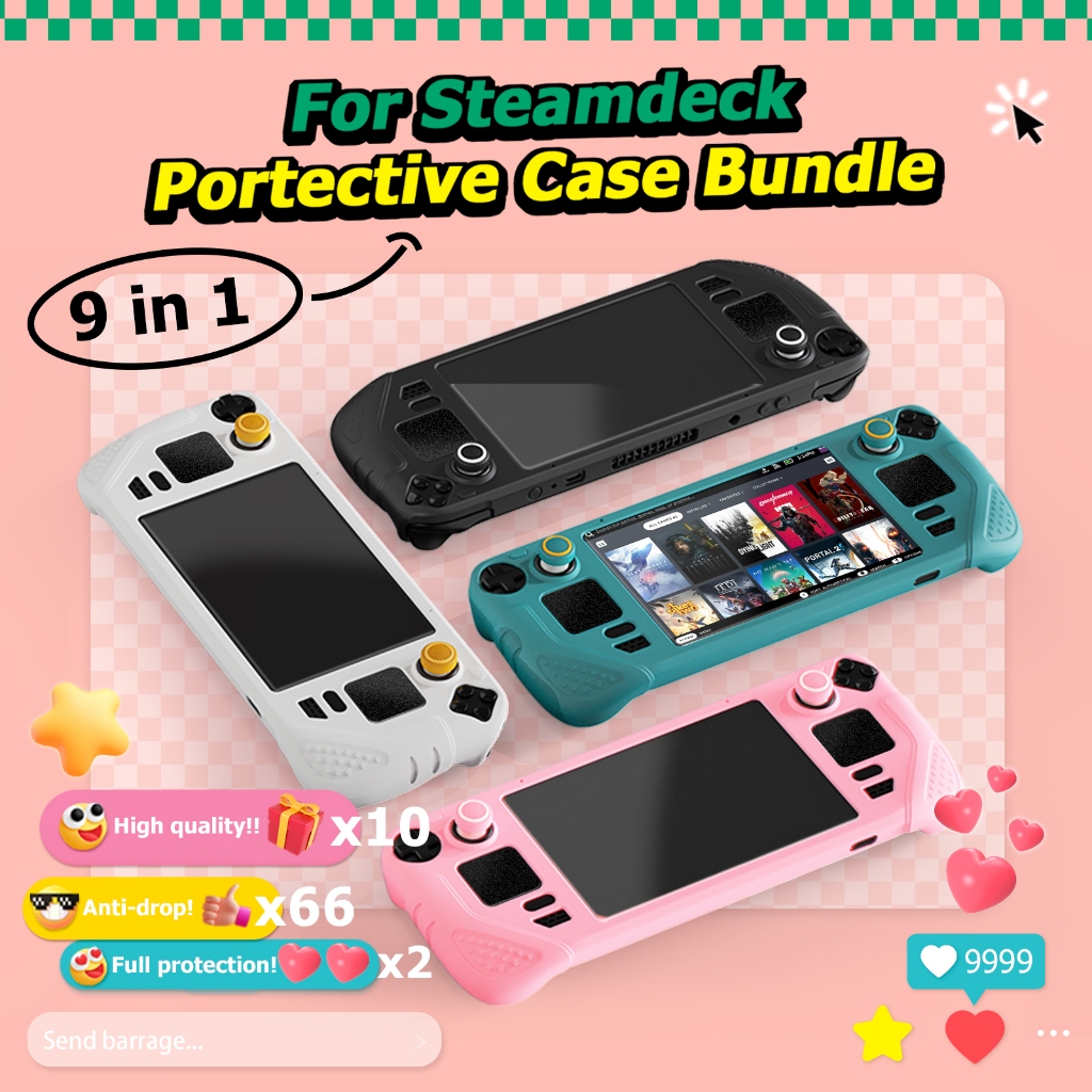 IINE 9 in 1 เคสป้องกันเต็มรูปแบบ วัสดุซิลิโคนอ่อนนุ่ม เคสกันกระแทก สําหรับ Steam Deck Pink
