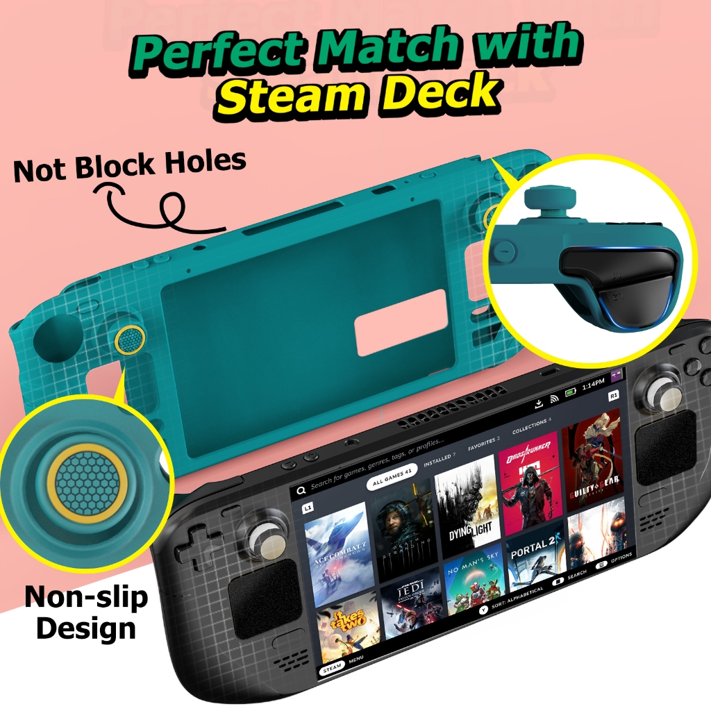IINE 9 in 1 เคสป้องกันเต็มรูปแบบ วัสดุซิลิโคนอ่อนนุ่ม เคสกันกระแทก สําหรับ Steam Deck Pink