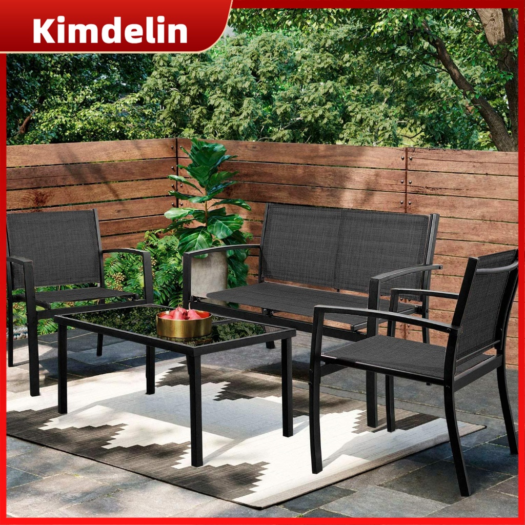 KIMDELIN ชุดเฟอร์นิเจอร์ 4 ชิ้น สําหรับสวน สนามหญ้า สระว่ายน้ํา พร้อมโต๊ะกาแฟแก้ว