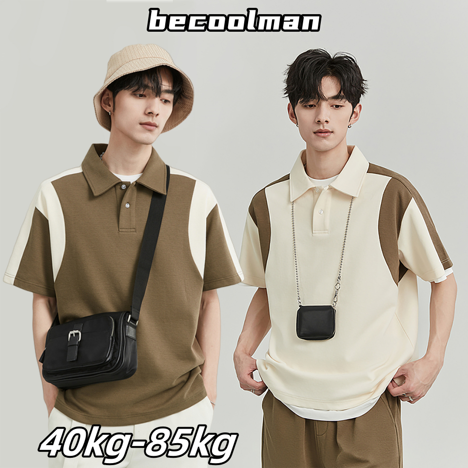 BeCoolManเสื้อโปโลชาย โปโลโอเวอร์ไซส์ แขนสั้นลําลอง ผ้าถัก ทรงหลวม สวมใส่สบาย เข้ากับทุกการแต่งกาย แฟชั่นฤดูร้อน สําหรับผู้ชาย