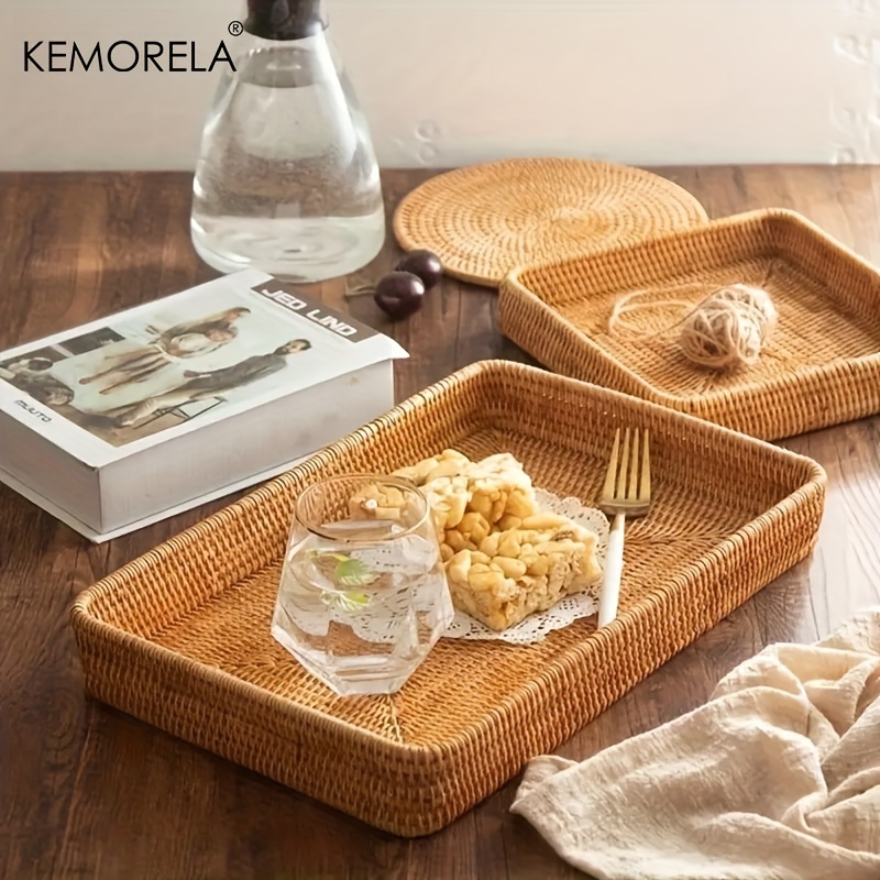KEMORELA ถาดหวายสานมือ อเนกประสงค์ สไตล์ญี่ปุ่น สําหรับร้านอาหาร ปิกนิกกลางแจ้ง
