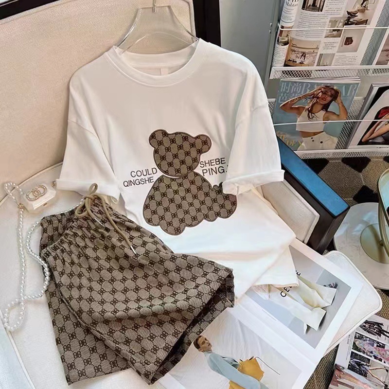 ขายดี ชุดเสื้อแขนสั้น กางเกงขาสั้น ปักลาย สองชิ้น สไตล์เกาหลี แฟชั่นฤดูร้อน สําหรับผู้หญิง