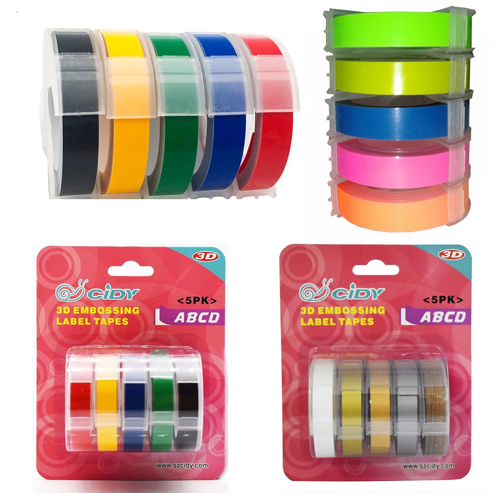 เทปกาว PVC ลายนูน 9 มม. X 3 ม. 5 ม้วน สําหรับเครื่องทําฉลาก label maker Motex & DYMO MACHINE TW-101 