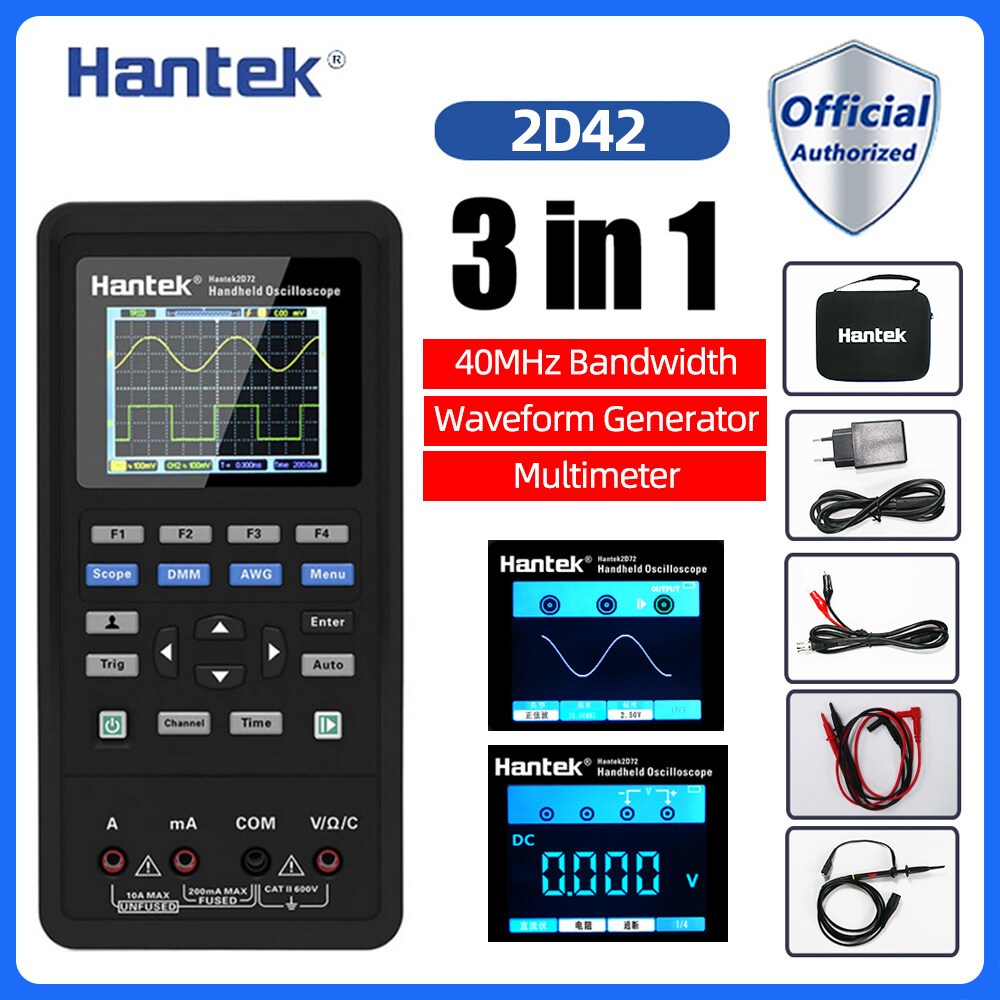 Hantek 2D42 2D72 Oscilloscope Digitalเครื่องทดสอบมัลติมิเตอร์Osciloscope Waveform Generator 3in1แบบพ